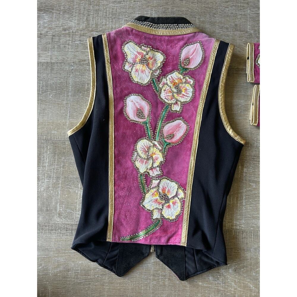 Diane Olsen Canada Lambskin Suede Art Vest Rhinestone Floral Painted Vest Set L - Picture 15 of 16